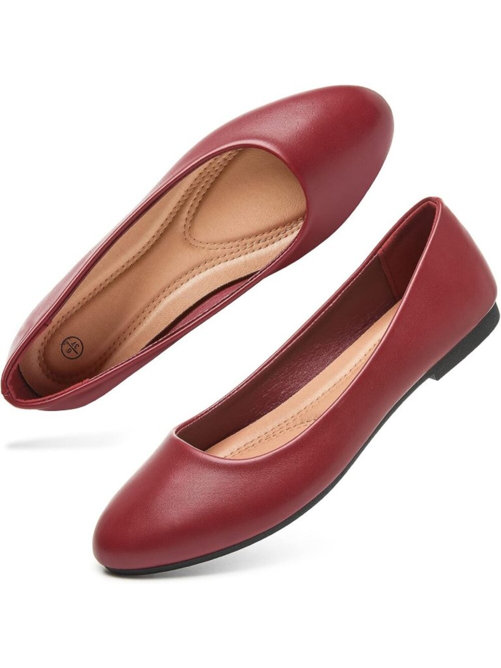 Women's Red Comfortable PU Leather Round Toe Solid Slip on Ballet Flat Shoes